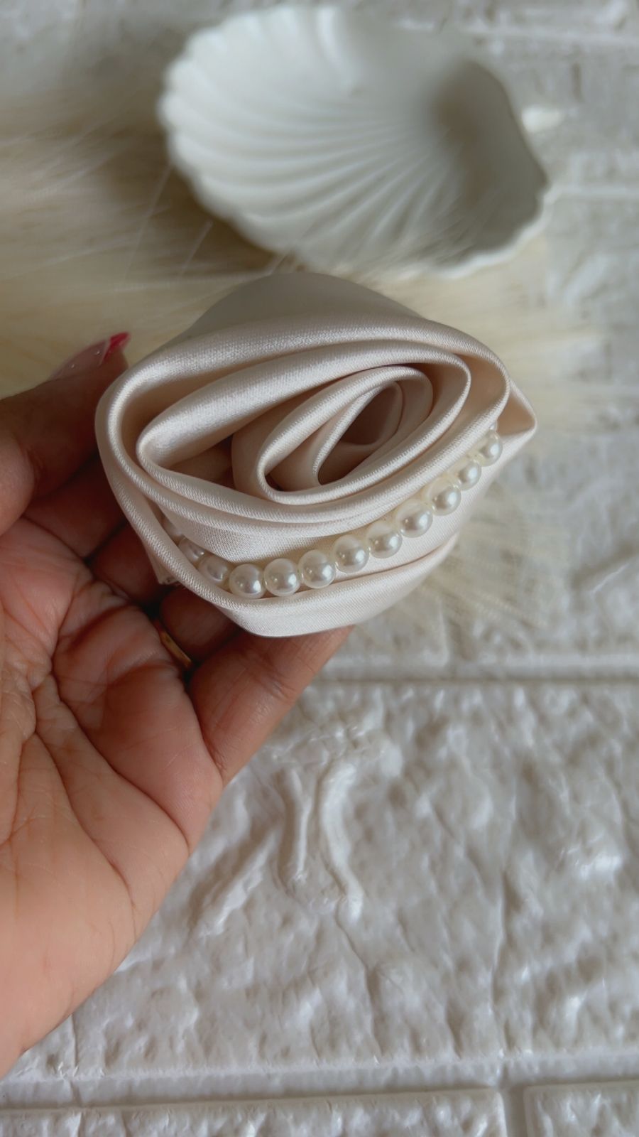 Satin Rose Shaper Hair Brooch with Pearl Center