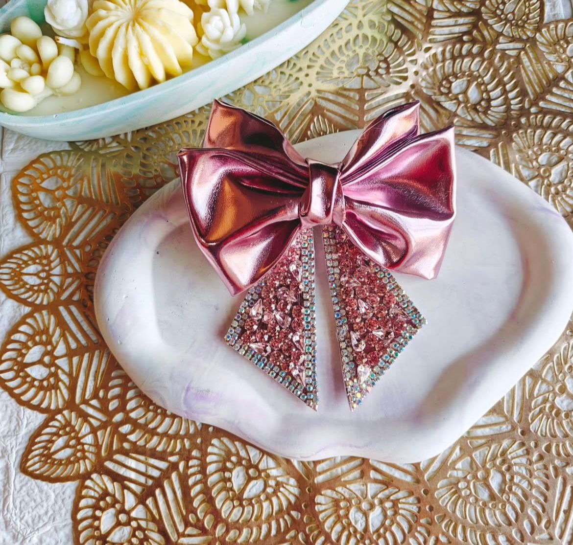 Pink Glimmer - Bow/ Embellished Bow/ Rhinestone Bow